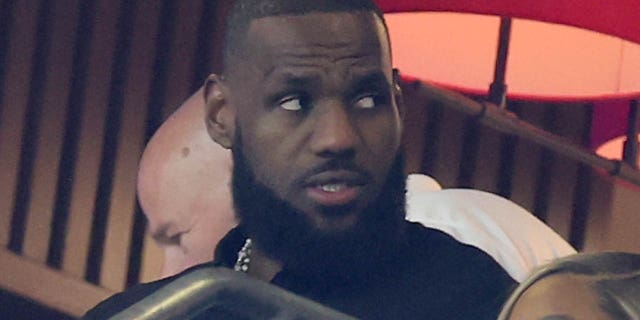 LeBron James looks on during Super Bowl LVII at State Farm Stadium on Feb. 12, 2023, in Glendale, Arizona.