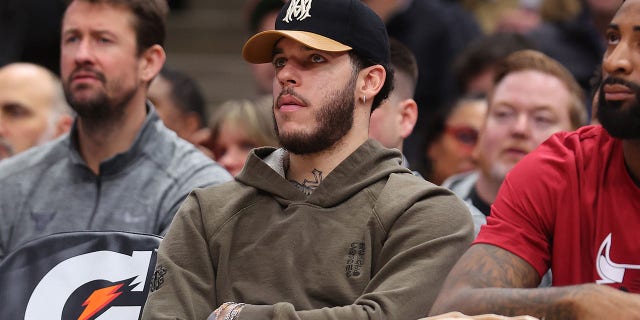 Lonzo Ball #2 of the Chicago Bulls looks on against the Oklahoma City Thunder during the first half at United Center on January 13, 2023 in Chicago, Illinois.