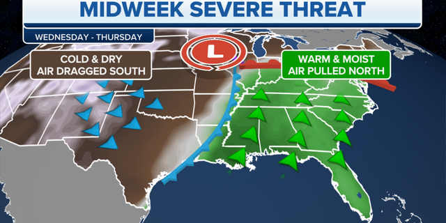 The midweek threat of severe weather across the U.S.