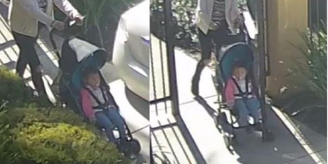 Images released by police show Crystal Mendez pushing a stroller with her daughter, who she allegedly abducted. 