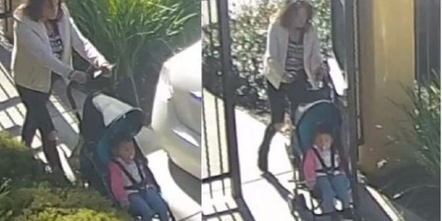 Images released by police show Crystal Mendez pushing a stroller with her daughter, who she allegedly abducted. 