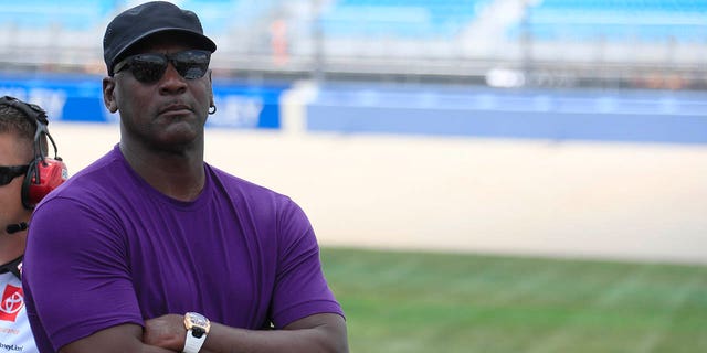 Michael Jordan, co-owner of 23xi Racing, watches the action on pit road during qualifying for the second annual Ally 400 on June 25, 2022 at Nashville SuperSpeedway in Tennessee.