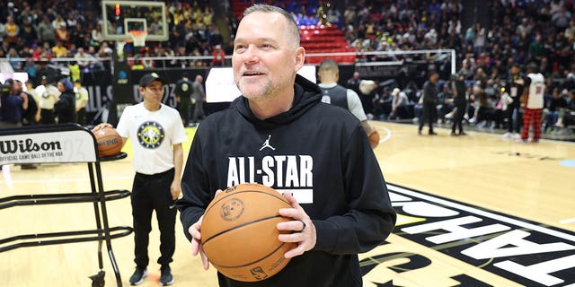 Denver Nuggets head coach Michael Malone smiles during the NBA All-Star practice presented by AT&T as part of NBA All Star Weekend 2023 on Saturday, February 18, 2023 at the Jon M. Huntsman Center in Salt Lake City.