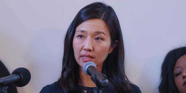 Boston Mayor Michelle Wu addresses her new reparations task force at the Museum of African American History. Wu recently filed a plan to address the increase in rent prices across Boston.