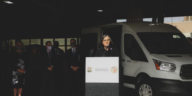 Councilwoman Monica Rodriguez announcing the Therapeutic Transportation Pilot Program in October 2020.