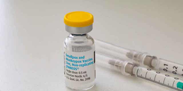 A vial and syringes with the vaccine against smallpox and monkeypox is pictured on Sept. 16, 2022. Africa is hoping to receive a shipment of Mpox vaccines in the next two weeks.