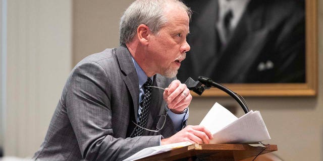 Prosecutor Creighton Waters cross examines Alex Murdaugh during Murdaugh’s trial for murder at the Colleton County Courthouse on Friday, February 24, 2023. 