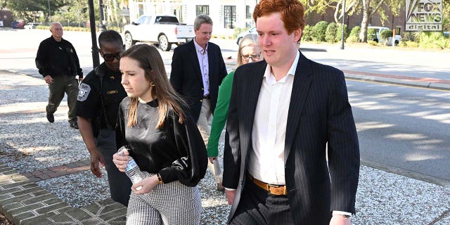 Brooklynn White and Buster Murdaugh arrive at the Colleton County Courthouse in Walterboro, South Carolina on Tuesday, February 28, 2023. Alex Murdaugh is on trial for the double slaying of his son, Paul, and wife, Maggie, in June 2021.