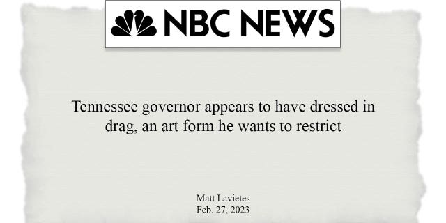 NBC News suggests Tennessee Gov. Bill Lee is guilty of hypocrisy with its report about a resurfaced yearbook photo of him dressed as a woman.