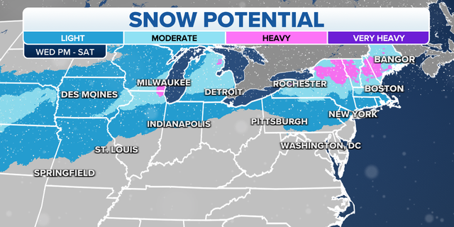 The potential for snow in the Northeast from Wednesday through Saturday