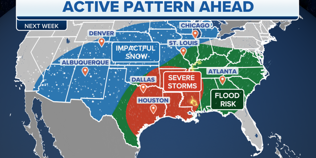 An active weather pattern forecast for next week across the U.S.