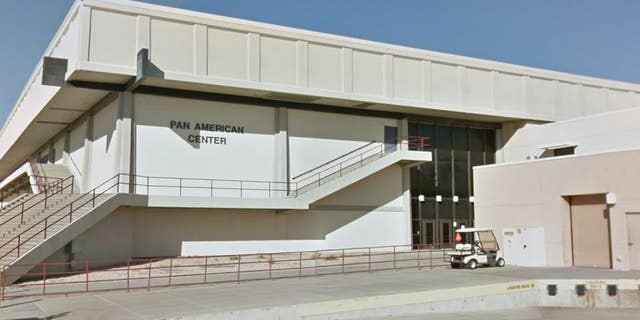 A Google Earth image shows the New Mexico State University Pan American Center, where the Aggies play basketball.