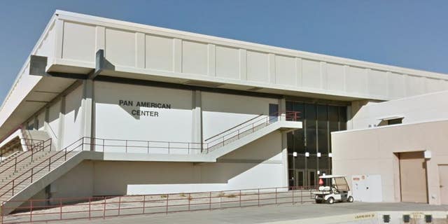 A Google Earth image shows New Mexico State University's Pan American Center, where the Aggies play basketball.