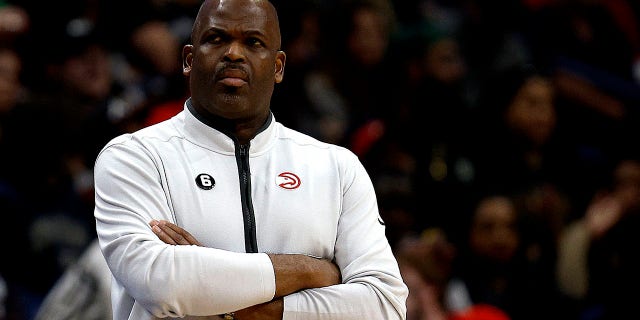 Atlanta Hawks head coach Nate McMillan during the third quarter of a game against the New Orleans Pelicans at Smoothie King Center Feb. 7, 2023, in New Orleans.