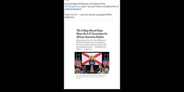 California Gov. Newsom appeared to accused College Board CEO David Coleman of kowtowing to Florida Gov. Ron DeSantis. 