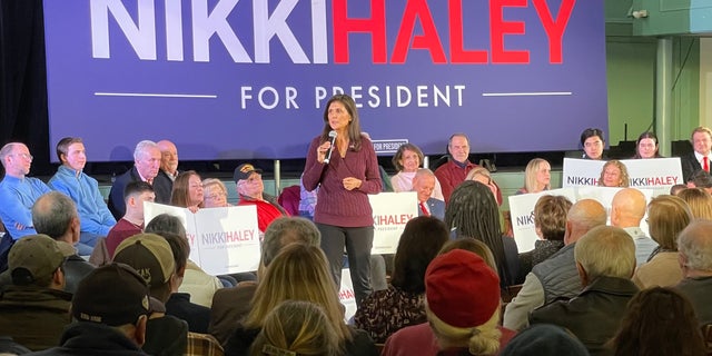 Former South Carolina Gov. Nikki Haley, a 2024 Republican presidential candidate, speaks at a town hall in Exeter, New Hampshire, on Feb. 16, 2023. 