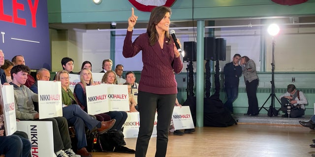 Former South Carolina Gov. Nikki Haley, a 2024 Republican presidential candidate, speaks at a town hall in Exeter, New Hampshire, on Feb. 16, 2023. 