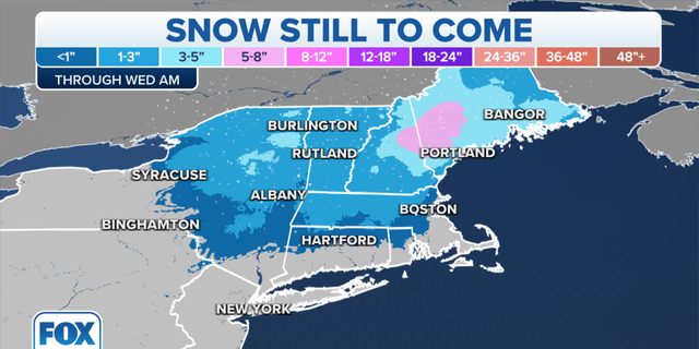 Snow expected to fall in the Northeast through Wednesday.