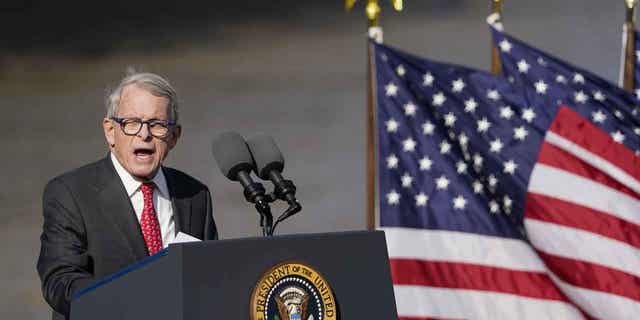 Mike DeWine, governor of Ohio, speaks during an event in Covington, Kentucky, US, on Wednesday, Jan. 4, 2023.