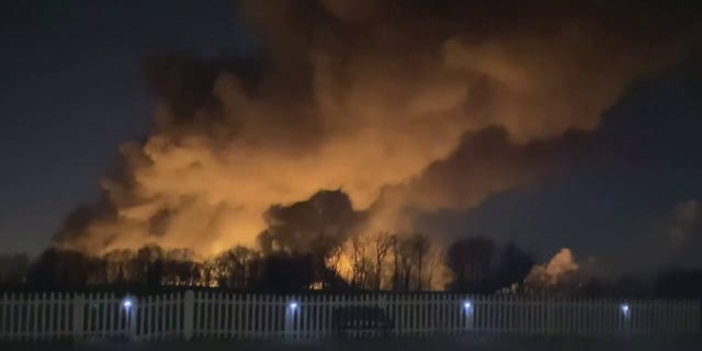 A 50-car Ohio train derailment causes a massive fire early Saturday near East Palestine.