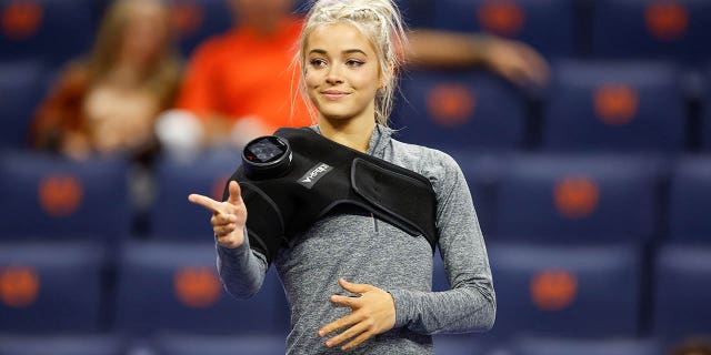 Olivia Dunne of LSU prior to a meet against Auburn at Neville Arena on February 10, 2023 in Auburn, Alabama.