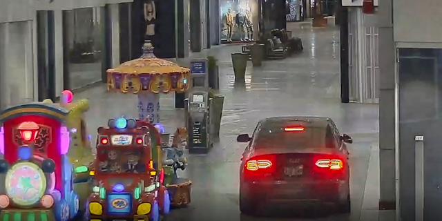 Police believe there were two suspects inside the car, who stole items from an electronics store inside the mall in Vaughan, Ontario, which is just outside of Toronto.