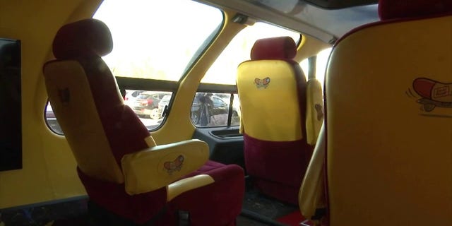 Four red and yellow captain seats are inside the Wienermobile to allow crews comfort while making stops across the country.