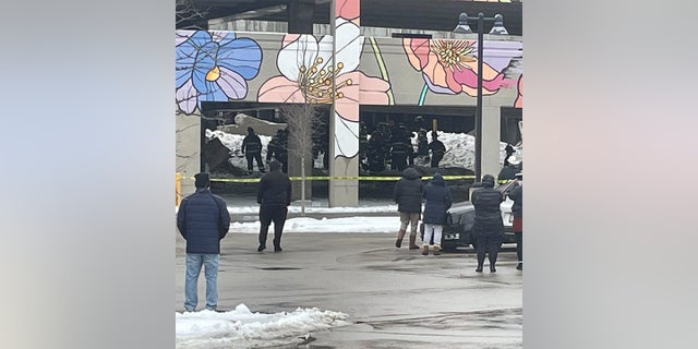 A parking garage partially collapse in Glendale, Wisconsin Thursday.
