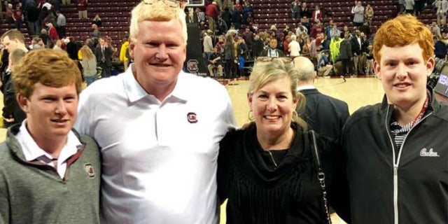 From left: Paul, Alex, Maggie and Buster Murdaugh at a sporting event. Alex, 54, is serving two life terms for fatally shooting Paul and Maggie on June 9, 2021.