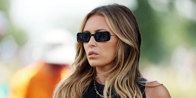 Paulina Gretzky, wife of Dustin Johnson of the United States, watches play during the second round of the 122nd U.S. Open Championship at The Country Club on June 17, 2022, in Brookline, Massachusetts.