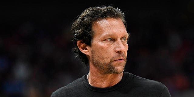 Head coach Quin Snyder of the Utah Jazz looks on during the second half of a game against the Phoenix Suns at Vivint Smart Home Arena on April 8, 2022 in Salt Lake City, Utah.