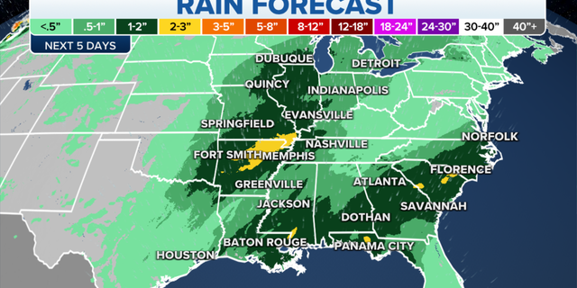 The eastern U.S. rain forecast over the next five days