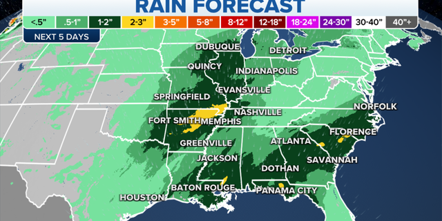 The eastern U.S. rain forecast over the next five days