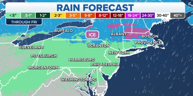 Rainfall forecast through Friday in the Northeast