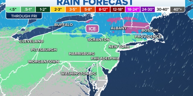 Rainfall forecast through Friday in the Northeast