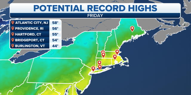 Potential record high temperatures in the Northeast on Friday