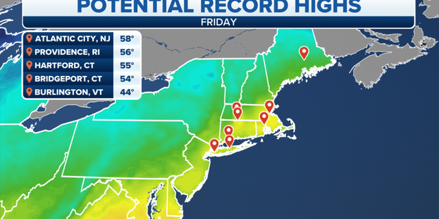 Potential record high temperatures in the Northeast on Friday