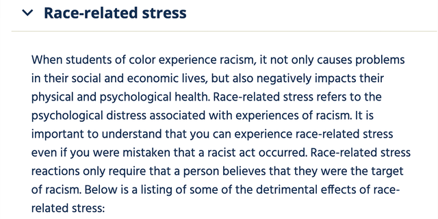 The California University Monterey Bay webpage details how race-related stress hurts students. 