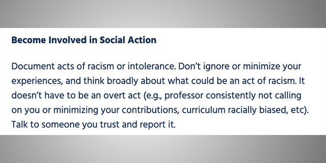 The website urges students to take social action and report teachers who cause race-related stress.