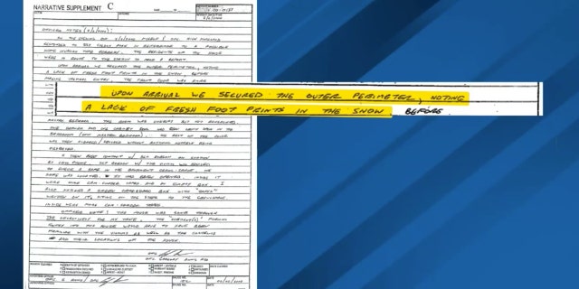 The original handwritten incident report noted "a lack of fresh footprints in the show" around the alleged crime scene.