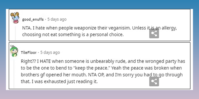 Reddit users complained about an account's dinner guest after he explained she made a scene upon finding out there weren't adequate vegan options for her at his engagement dinner.