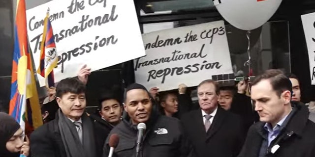 Democratic Rep. Ritchie Torres spoke at the press conference on the bipartisan nature of the CCP issue.