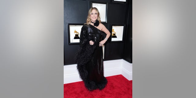 Rita Wilson wore a stunning, one shoulder black dress to the Grammy Awards Sunday night.