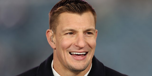 Fox broadcaster Rob Gronkowski during the Eagles vs. 49ers game at Lincoln Financial Stadium. Philadelphia.