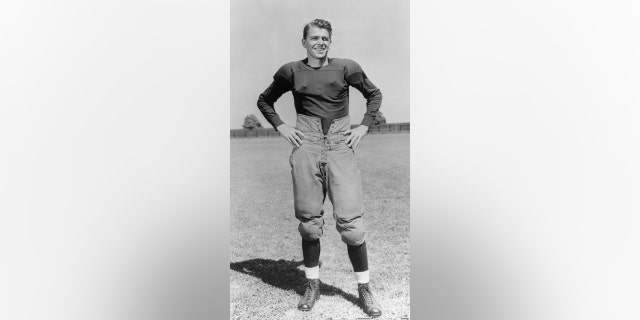 Ronald Reagan is shown above as he appeared when he played George Gipp in the 1940 Warner Brothers film, "Knute Rockne, All-American." The president was named recipient of the "Tuss" McLaughry Award, given annually by Eastman Kodak Company and the American Football Coaches Association, for distinguished public service.