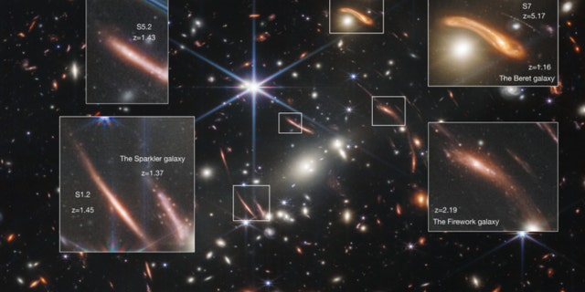 The James Webb Space Telescope captured this image of a galaxy cluster (SMACS 0723). The five zoomed in galaxies are so far away that we observe them as they were when the universe was between one and five billion years old. Today the universe is 13.7 billion years old.