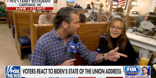 Pete Hegseth of Fox News Channel joined a restaurant customer at the breakfast table to discuss thoughts on Biden's State of the Union address. 