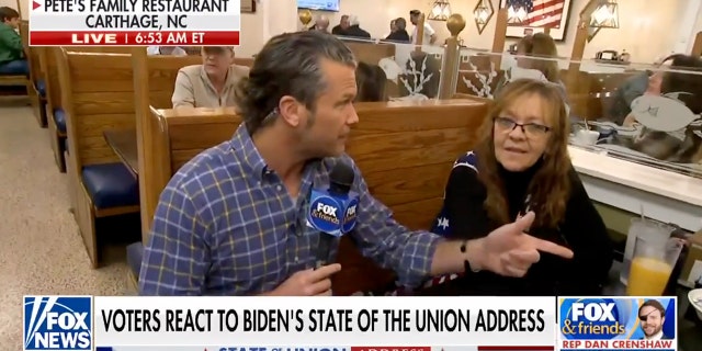 Pete Hegseth of Fox News Channel joined a restaurant customer at the breakfast table to discuss thoughts on Biden's State of the Union address.