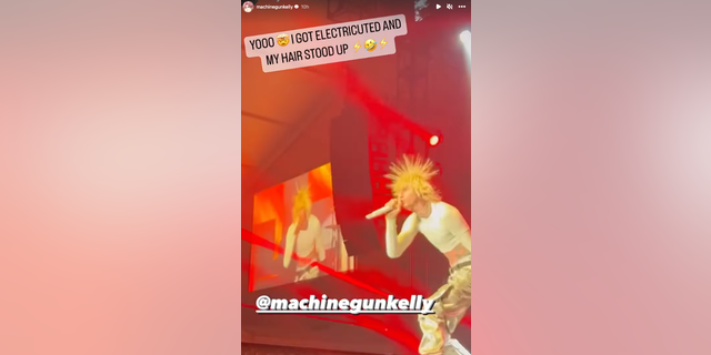 Machine Gun Kelly shared on his Instagram Story a video clip of his performance during his party performance for Super Bowl and claimed he got ‘electrocuted.’