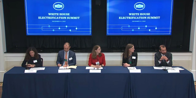 Laskey, right, speaks during the White House electrification summit on Dec. 14.